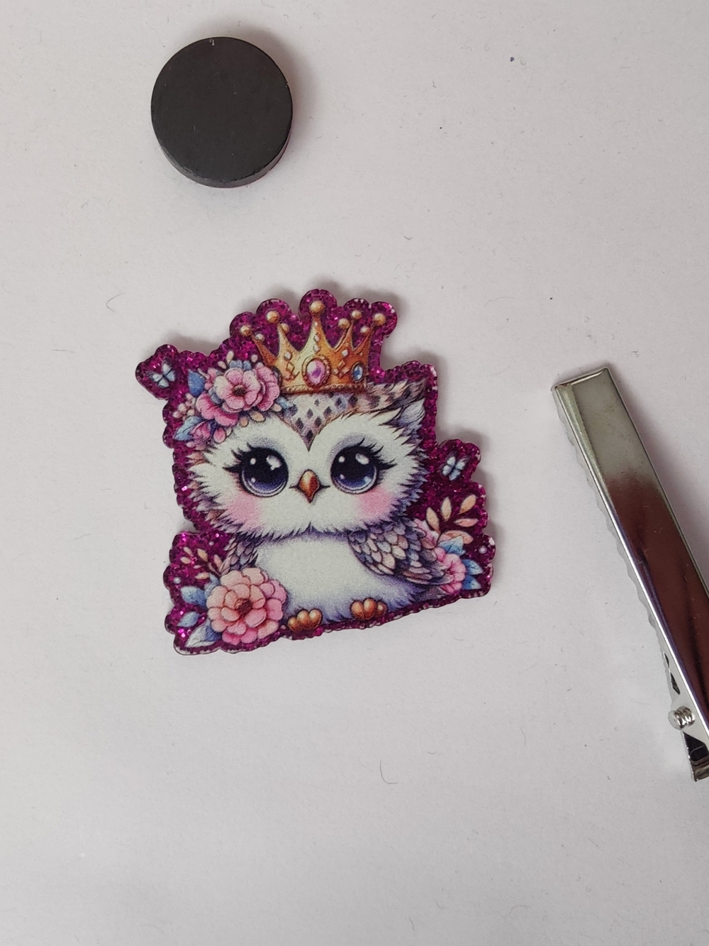 Custom Handmade Character Magnet or Hair Clip- Owl